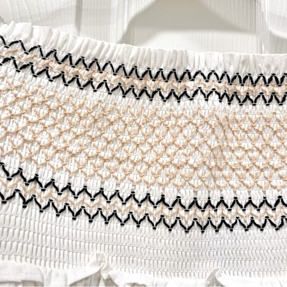 White Embroidered Smocked Off-Shoulder Top - Picture 3 of 6